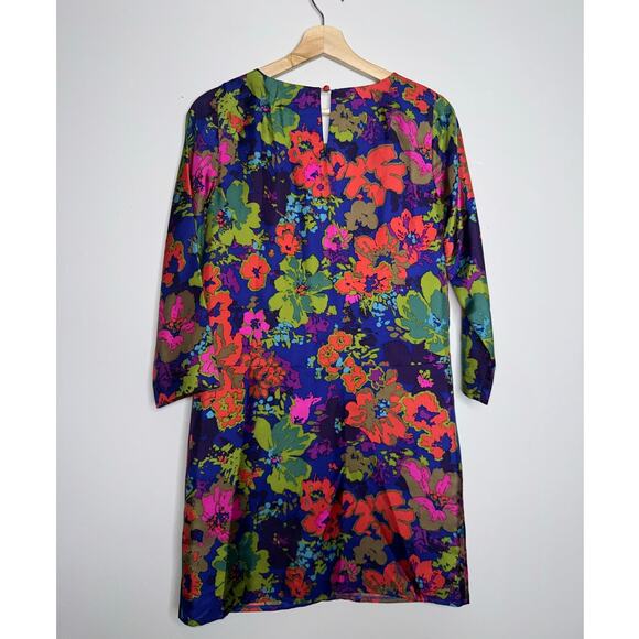 J.Crew Silk Jules Dress Blue Ashbury Floral Shift Long Sleeve Pockets 00 - Picture 8 of 8